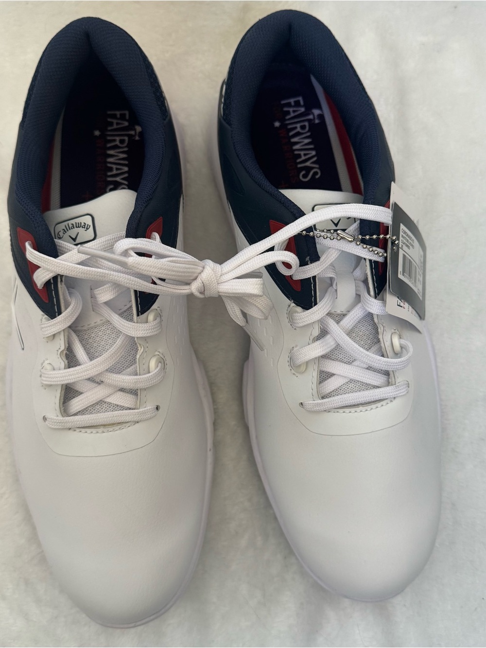 Callaway Men's White Athletic Spike Golf Shoes w/Navy & Red Accents - Size 13 2E